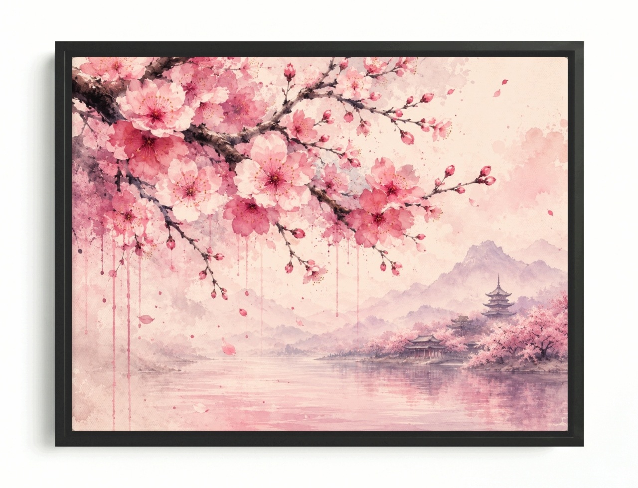 Obraz Rama American Box Višňa Krajina Sakura Pagoda Orient Japandi 80x60