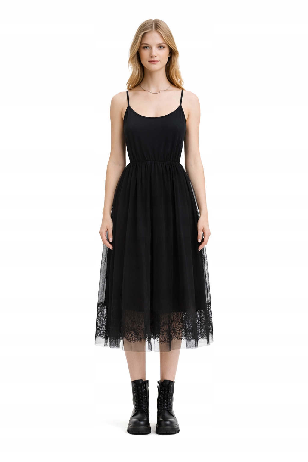 Černá Tylová Šaty S Krajkovým Spodním Dílem S/m I1G