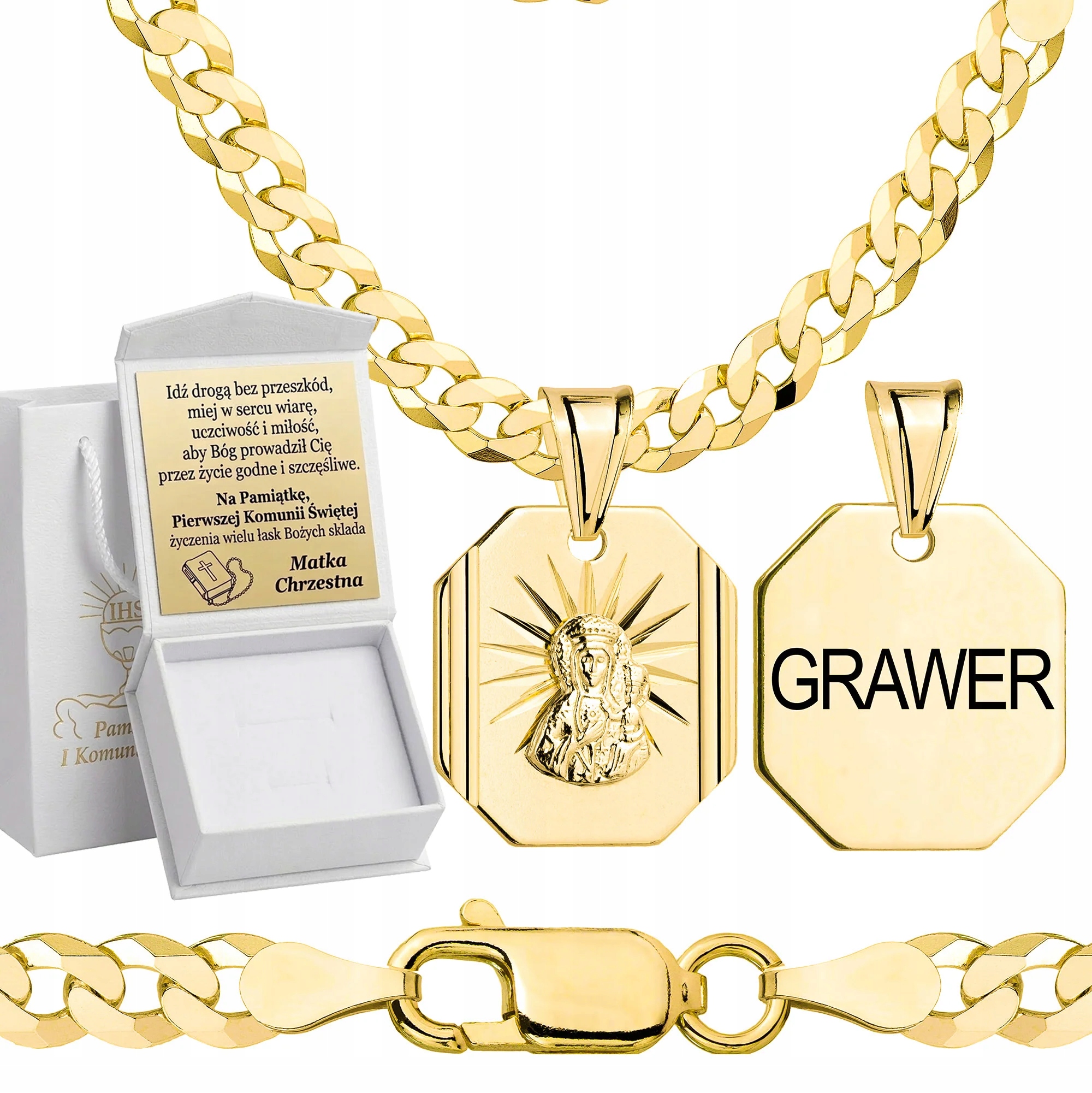 Zlatý Řetízek Na Přijímání S Medailonem Pr 925/ 585 Pozlacený Gravírování 55 cm