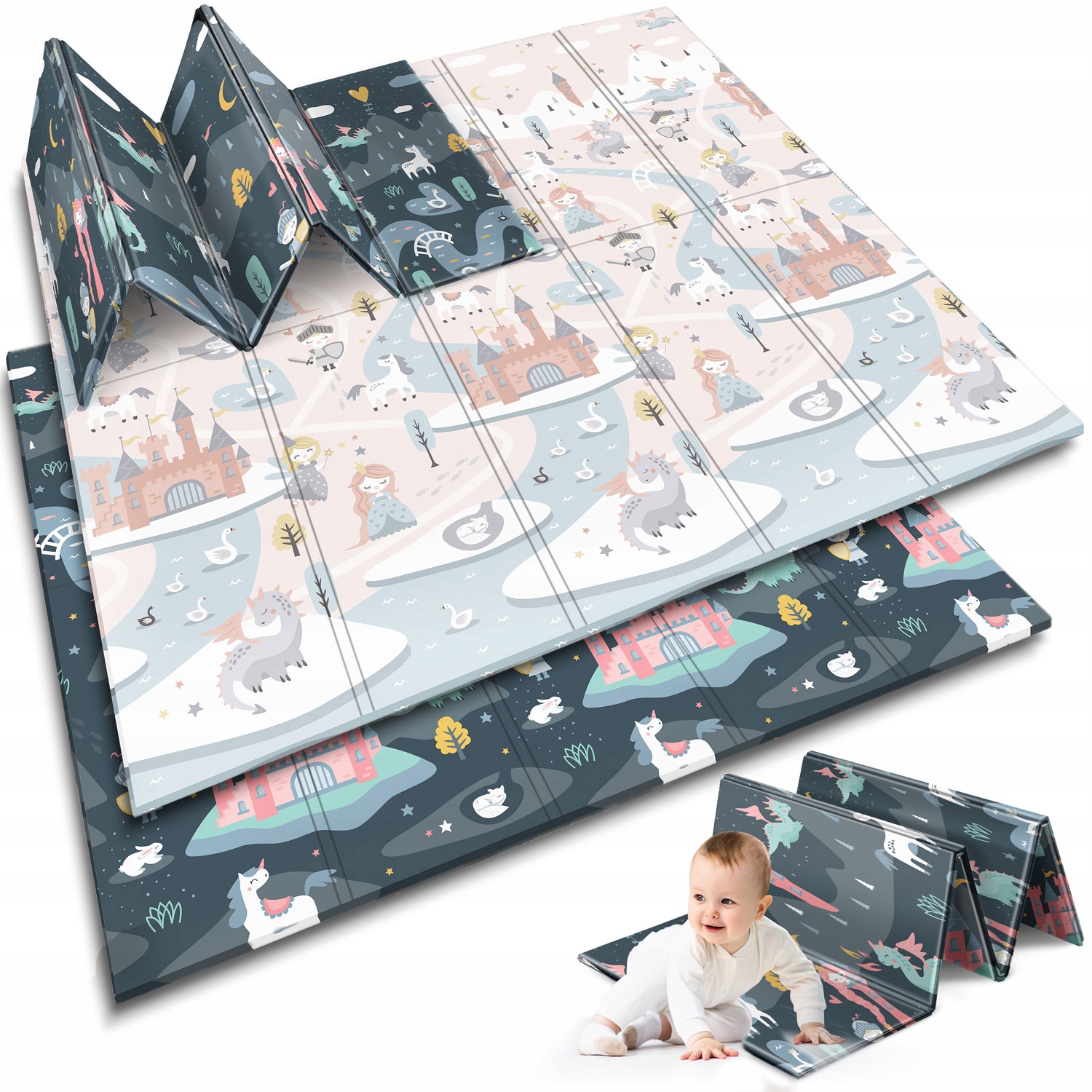 MATA PIANKOWA XXL 200x180 GRUBA DWUSTRONNA DUŻA SKŁADANA DO POKOJU DZIECI