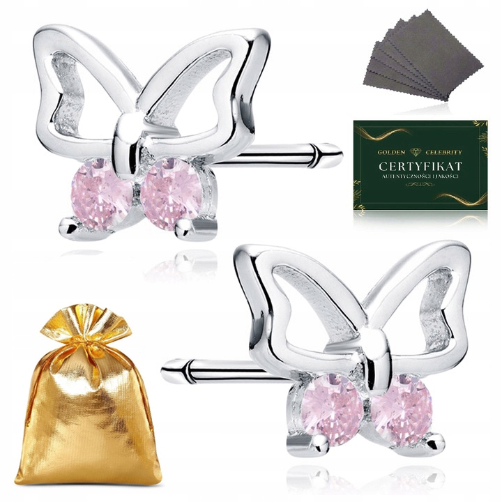 Náušnice Stříbrná Srdce Motýlci Se Zirkony Ryzost 925 Pro Ni Dárek