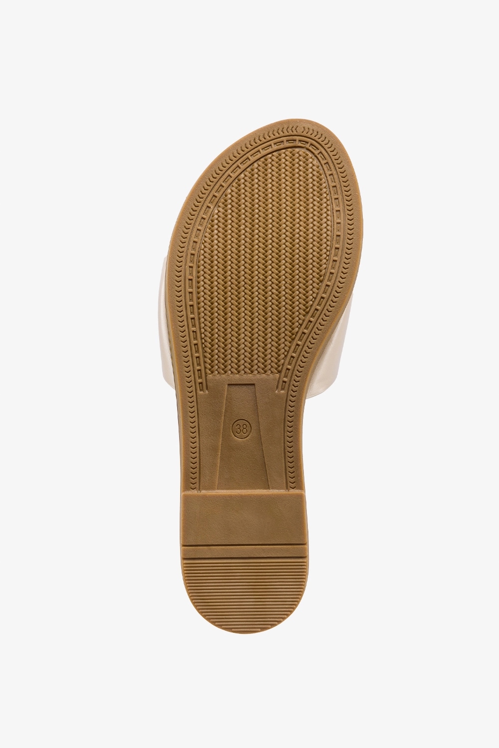 BEŻOWE KLAPKI DAMSKIE Z SZEROKIM PASKIEM ZE ZŁOTĄ OZDOBĄ PŁASKIE r 38 Długość wkładki 24.5 cm