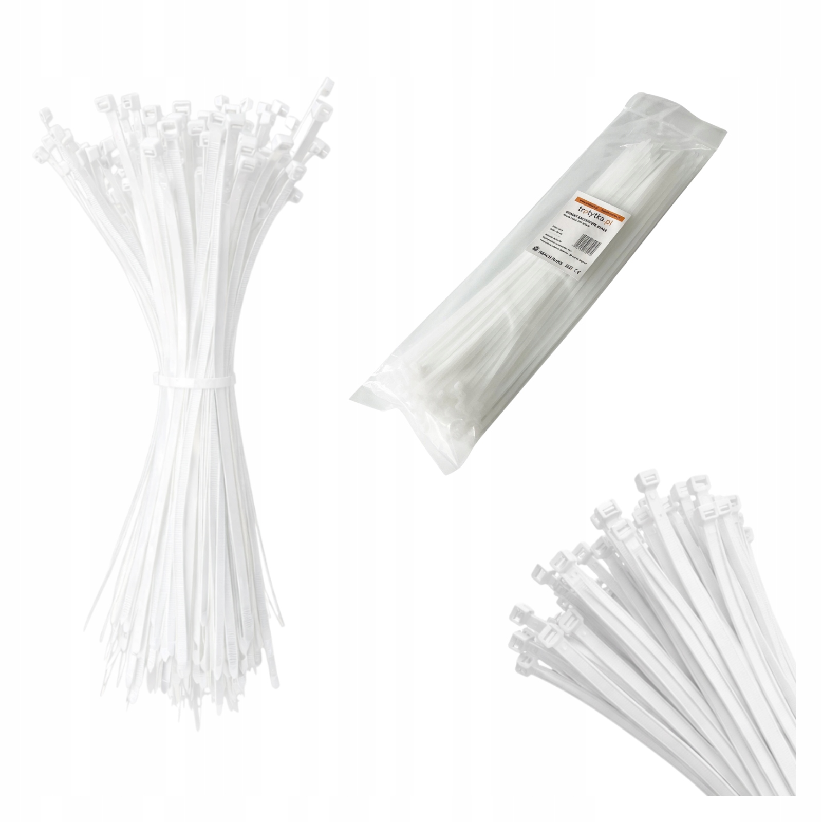 Opaski zaciskowe kablowe trytytki trytki Uv 7,6 x 200 mm, biały 100 szt.
