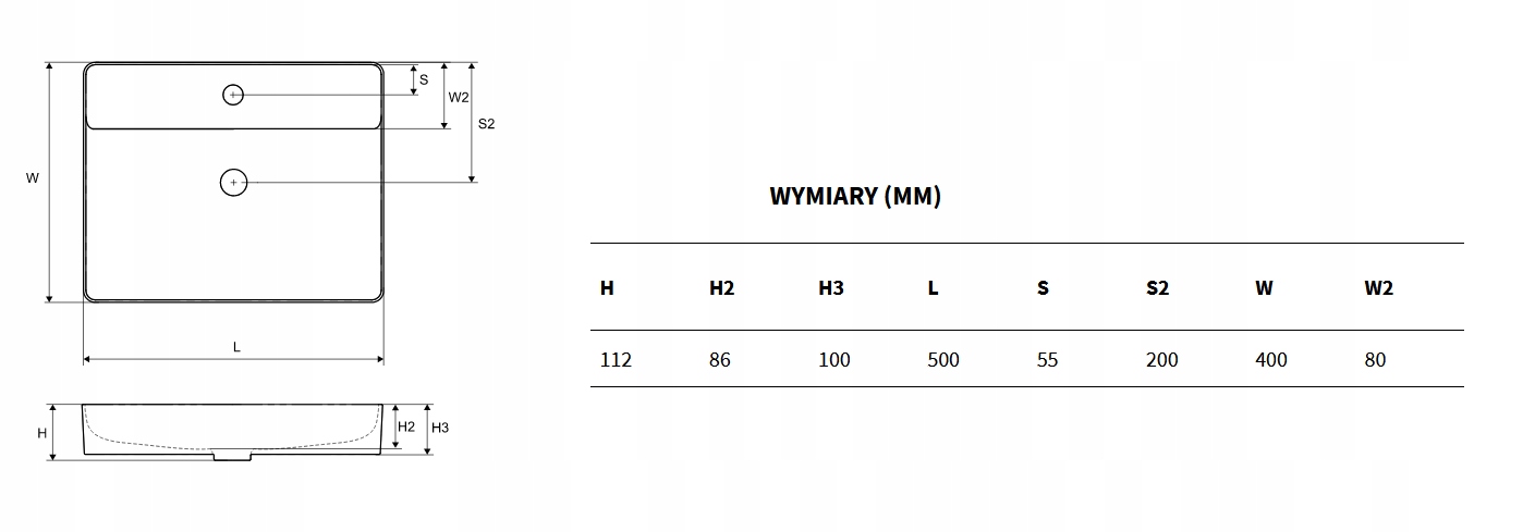 Excellent RIMA 2.0 50 cm UMYWALKA NABLATOWA EAN (GTIN) 5903357217396