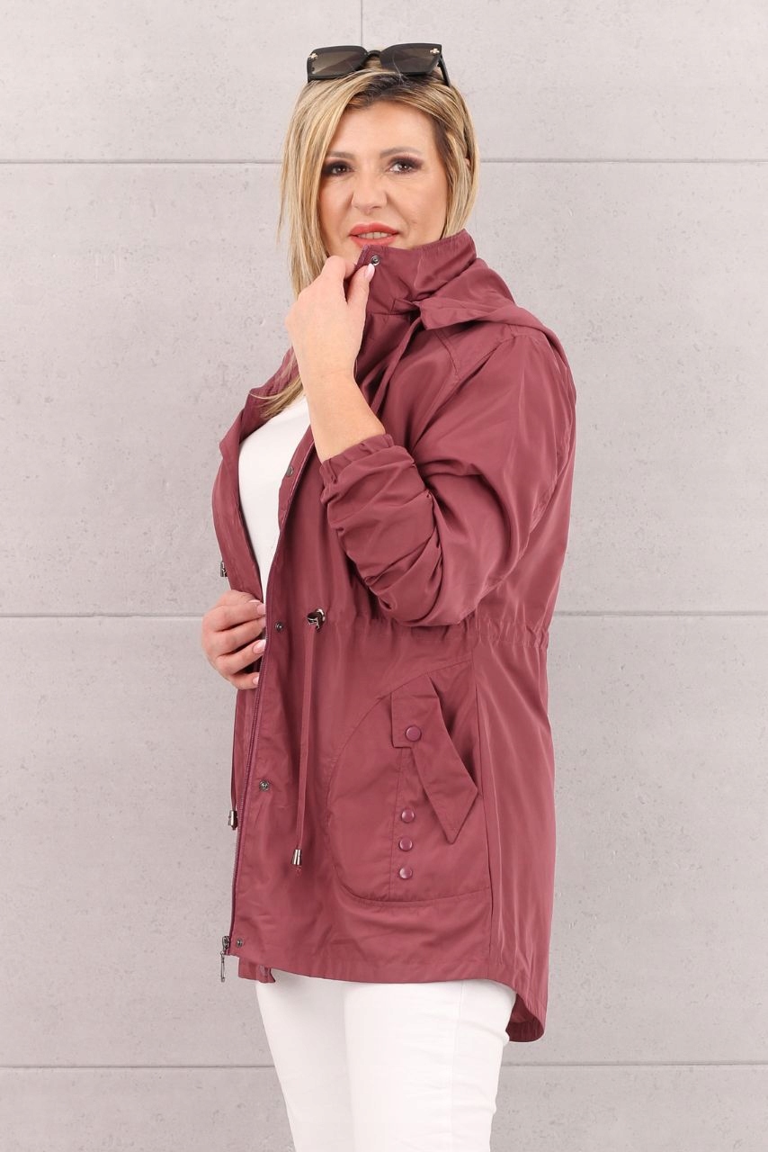 KURTKA DAMSKA PARKA CIENKA PRZEJŚCIOWA Z KAPTUREM Odcień brudny róż (dusty pink)