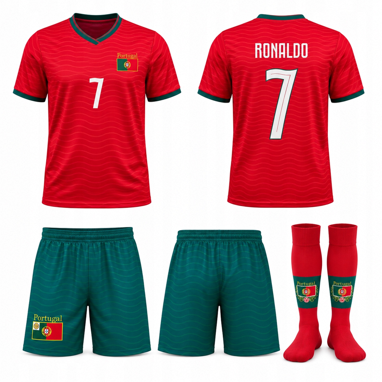 Ronaldo Portugalia Strój Komplet Piłkarski Z Getrami Na 146 CM