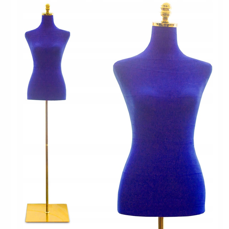 Dámský ozdobný krejčovský figurín modrý royal na zlaté nožce, elegantní