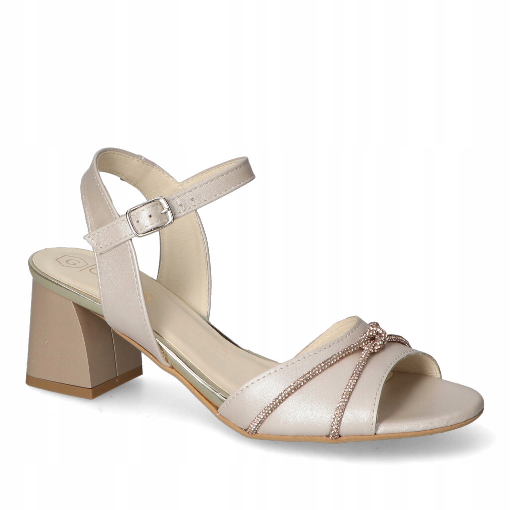 Dámské sandály na podpatku Gamis Béžové Přírodní kůže s ozdobou 39