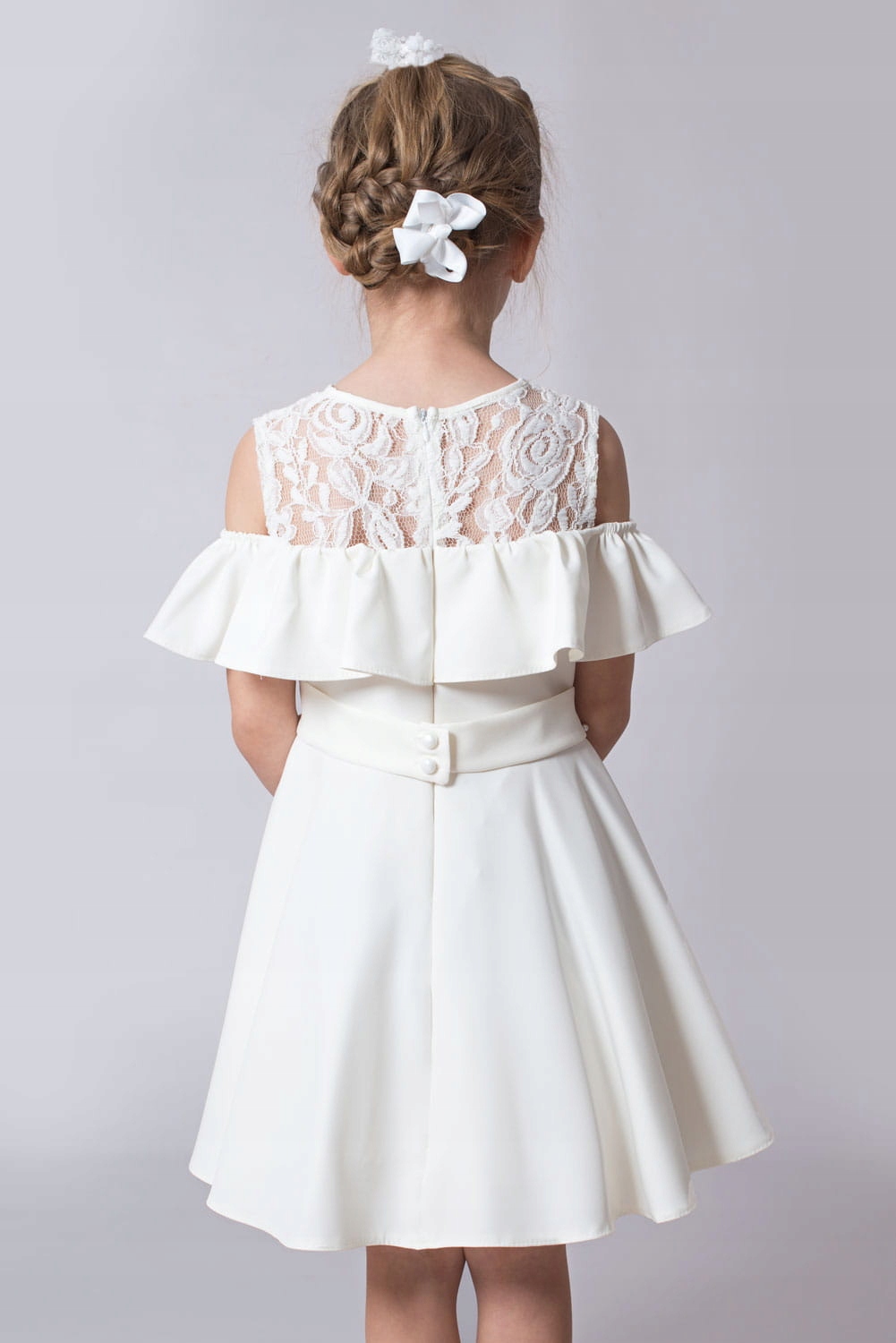 Sukienka pokomunijna Hiszpanka Koronka Ecru 152 Wiek dziecka 10 lat +