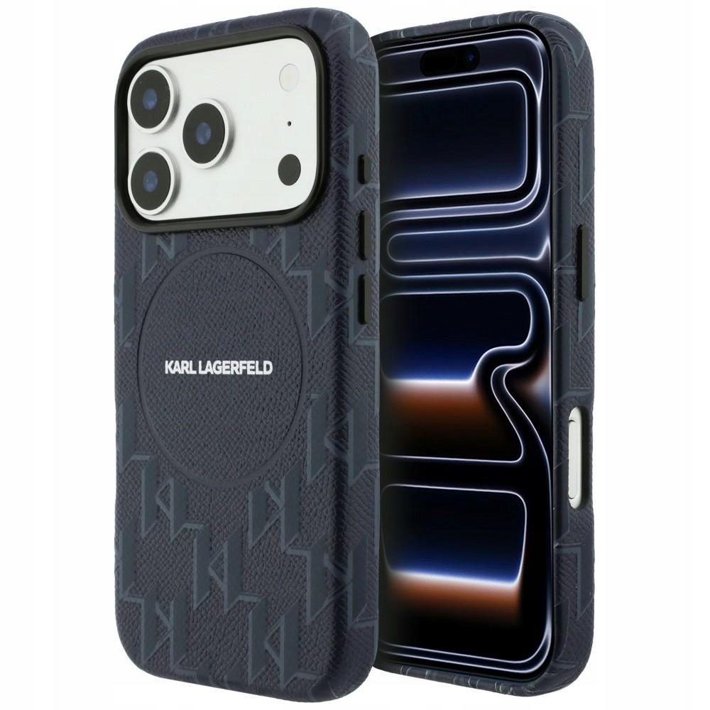 Pouzdro Karl Lagerfeld Monogram logo MagSafe pro iPhone 17 Pro Max, modré