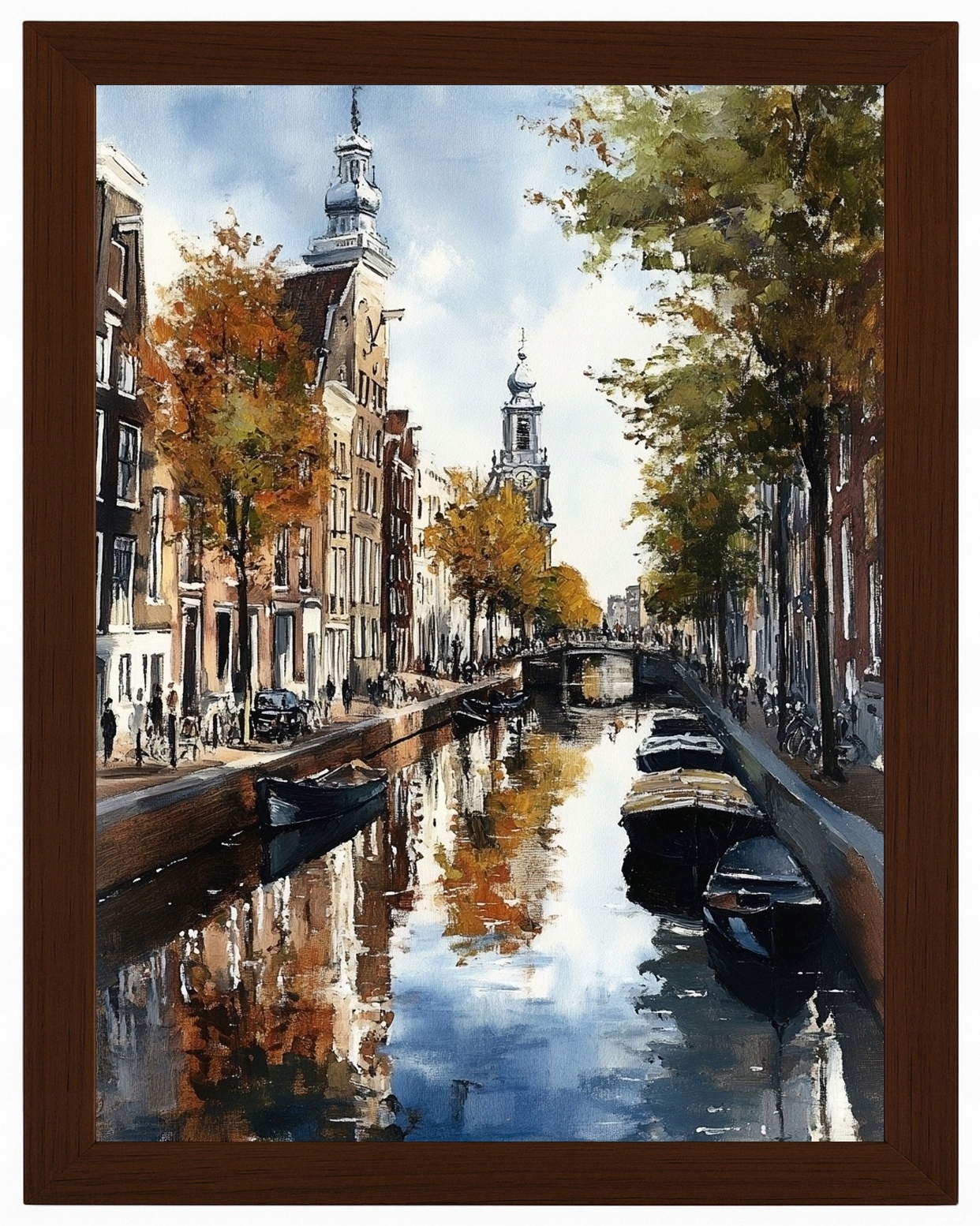 Plakát Rámeček Dřevo Krajina Město Nizozemsko Amsterdam Kanál Loďky 60x80