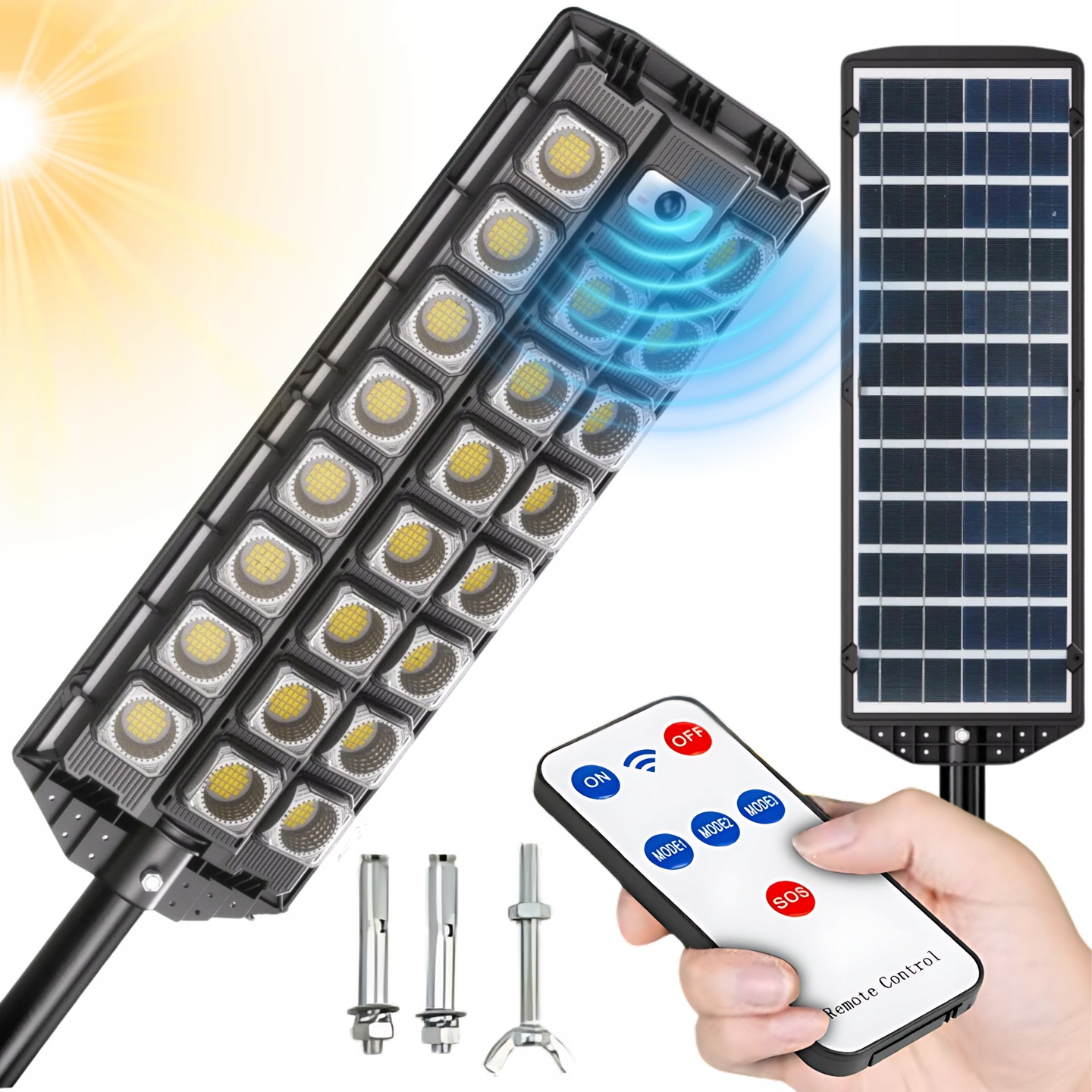 Lampa Solarna 2000W Zewnętrzna Led Uliczna Z Czujnikiem Ruchu I Zmierzchu