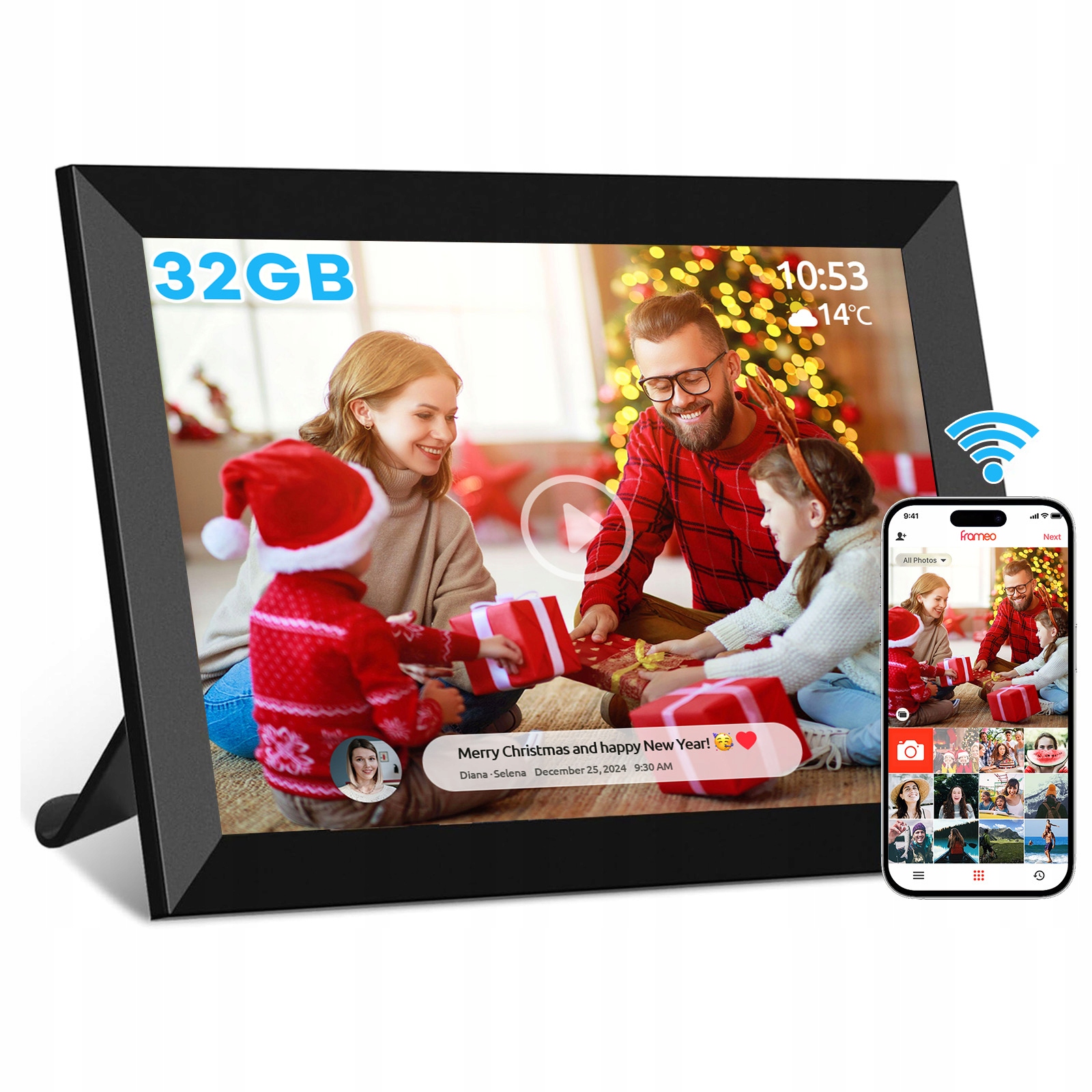 Frameo 10,1" WiFi digitální fotorámeček, vestavěný dotykový displej 32GB