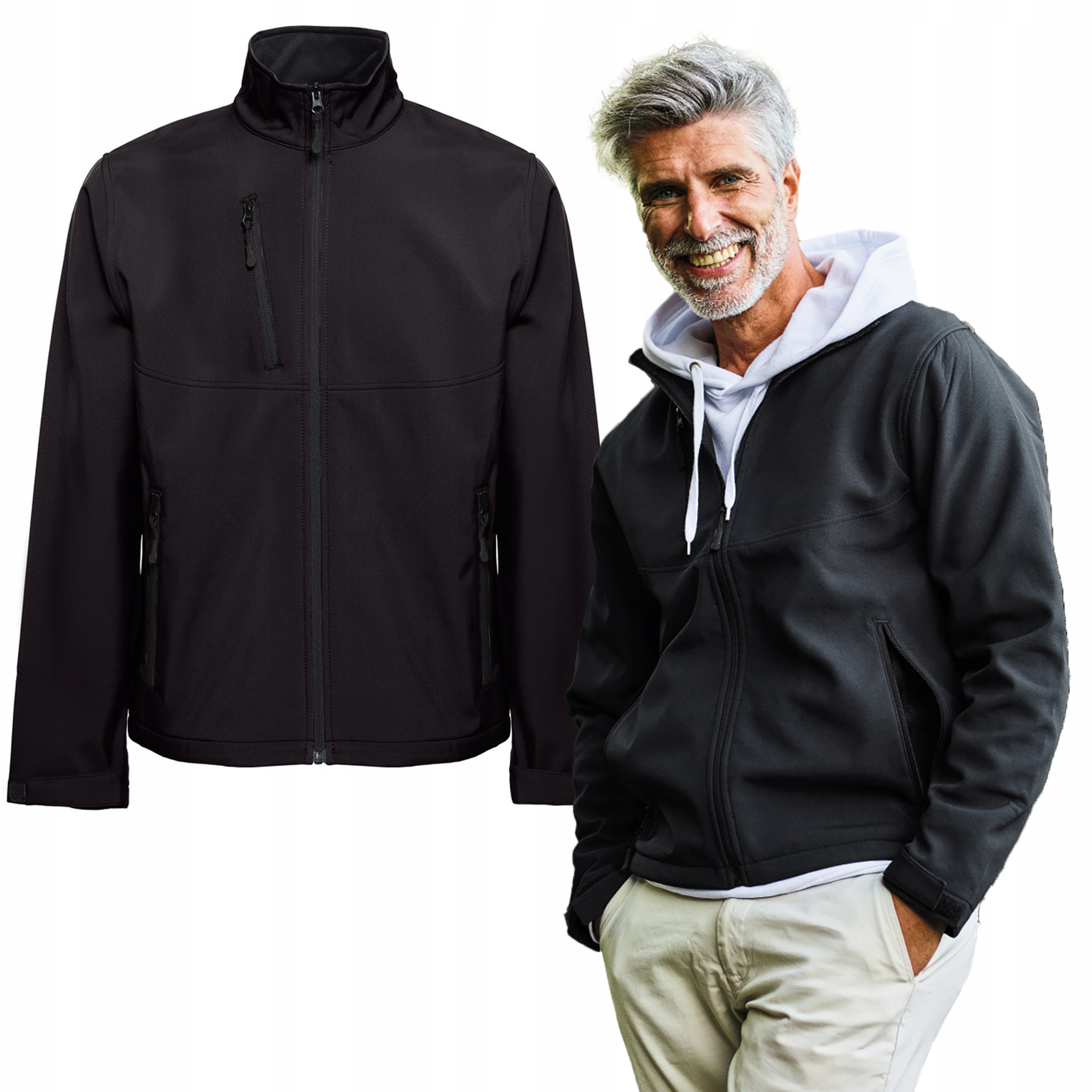 Pánská větruodolná softshellová bunda bez kapuce, černá, velikost XL