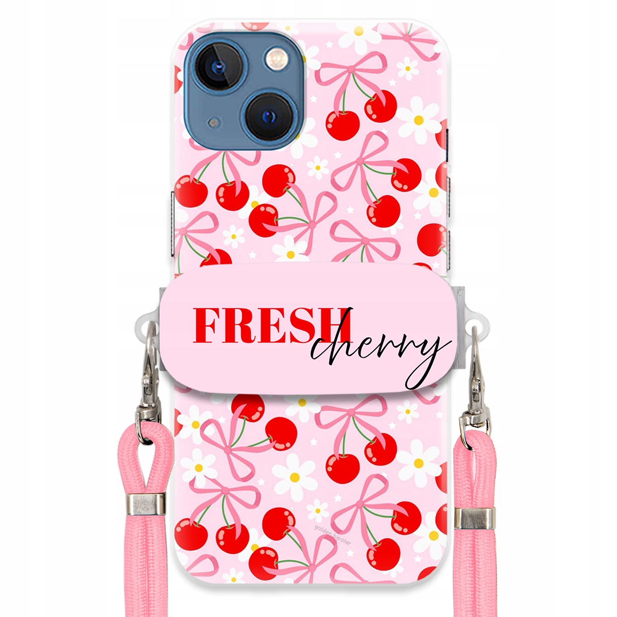 Puzdro pre iPHONE 15 Case Držiak šnúrok Ružový Fresh Cherry Čerešňové mašle