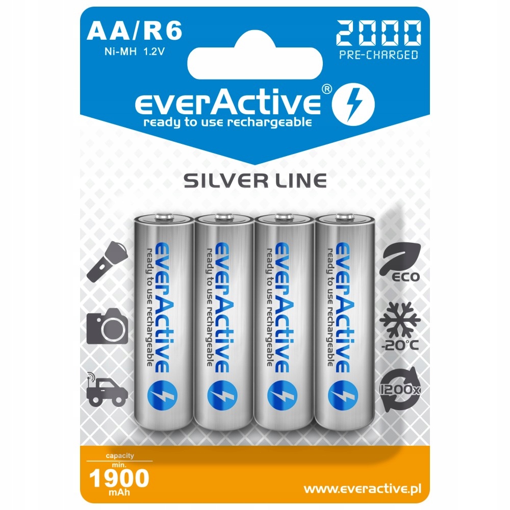

4 x R6/AA everActive 2000 mAh Ni-MH ready to use