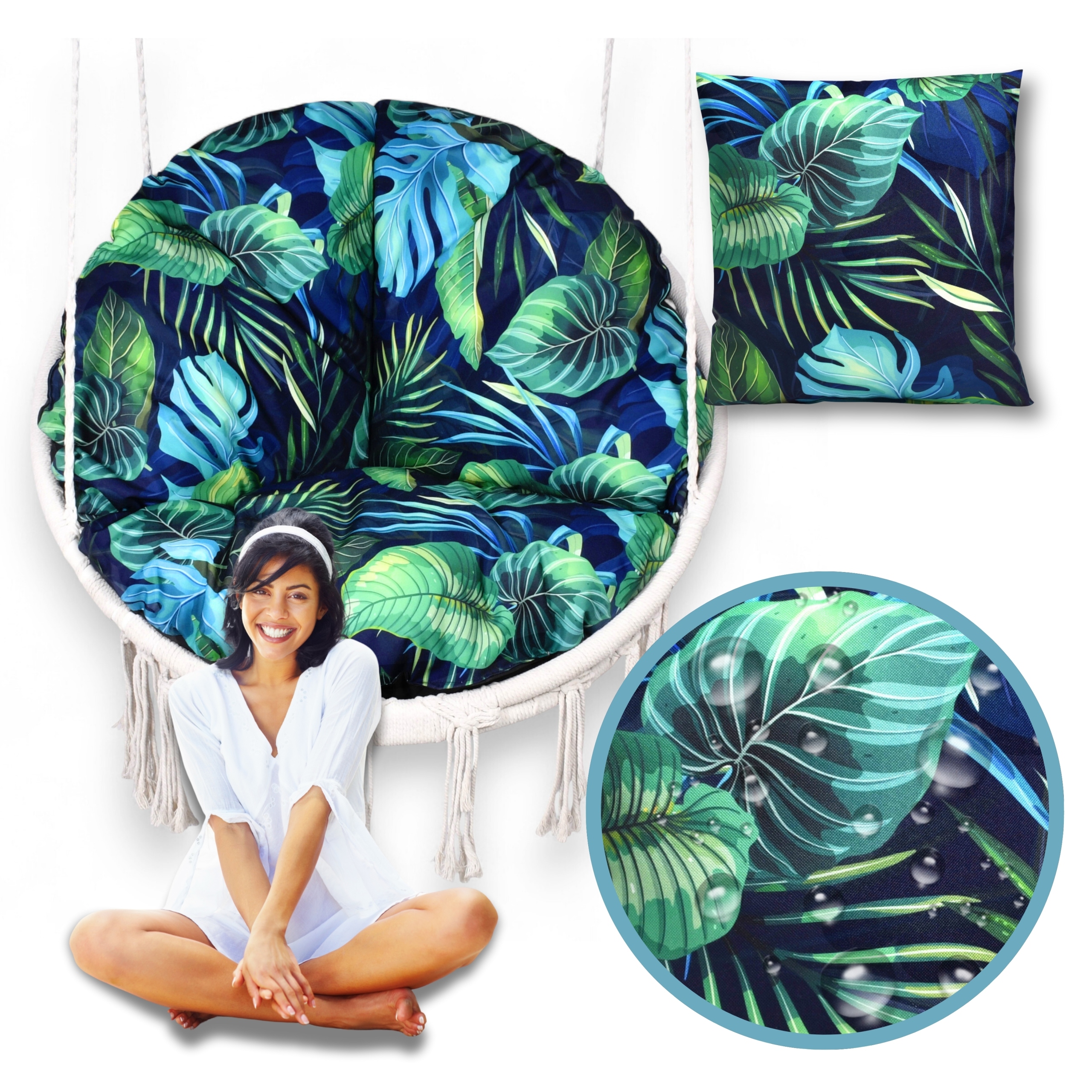 Wodoodporna poduszka ogrodowa okrągła na huśtawkę, fotel, bocianie gniazdo