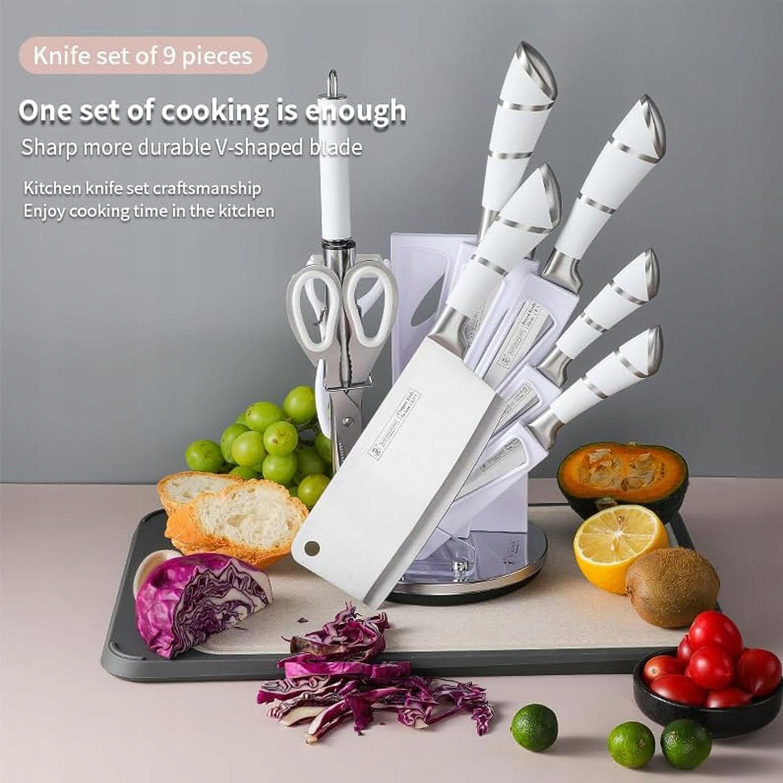WEISS zestaw 9 noży kuchennych, blok obrotowy, stal nierdzewna — miniatura 2