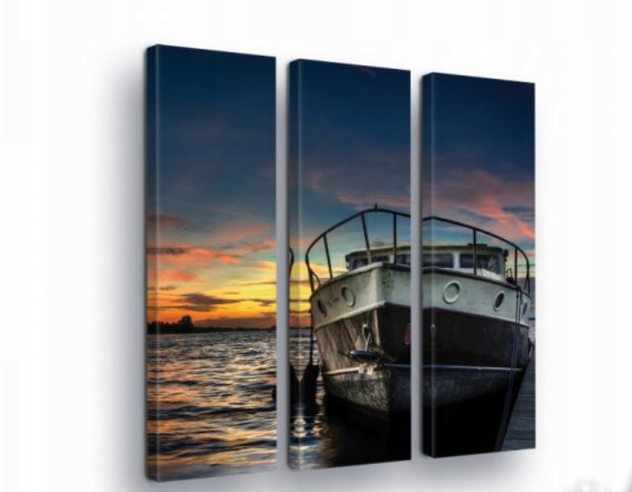 Obraz 90x100 Západ slunce loď moře večer nostalgie klid triptych