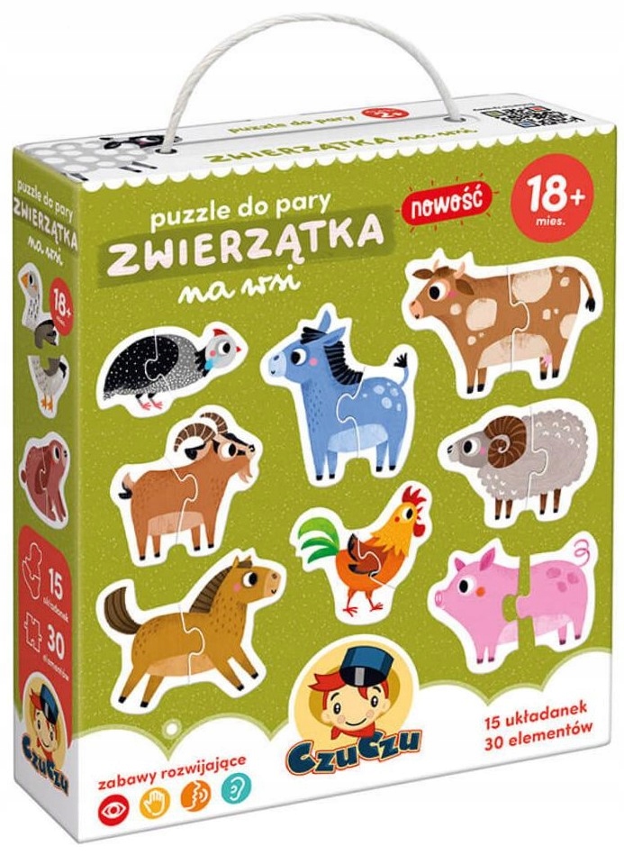 CzuCzu PUZZLE do pary 30 elementów |15 układanek ZWIERZĄTKA na WSI dla 18+m