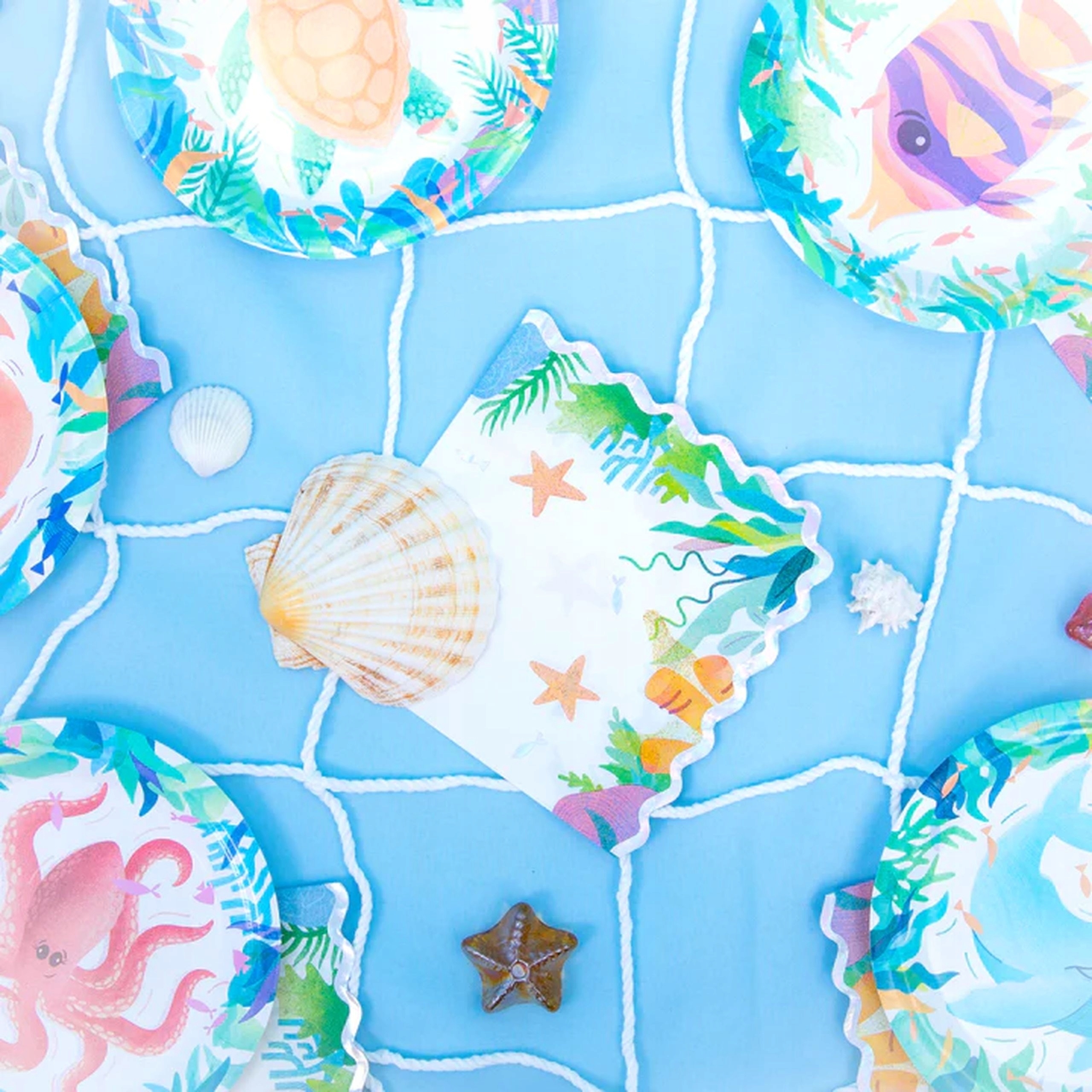 Serwetki Urodziny Ocean Muszelki Rybki Morski Świat Papierowe Jednorazowe Kolor dodatkowy różowy