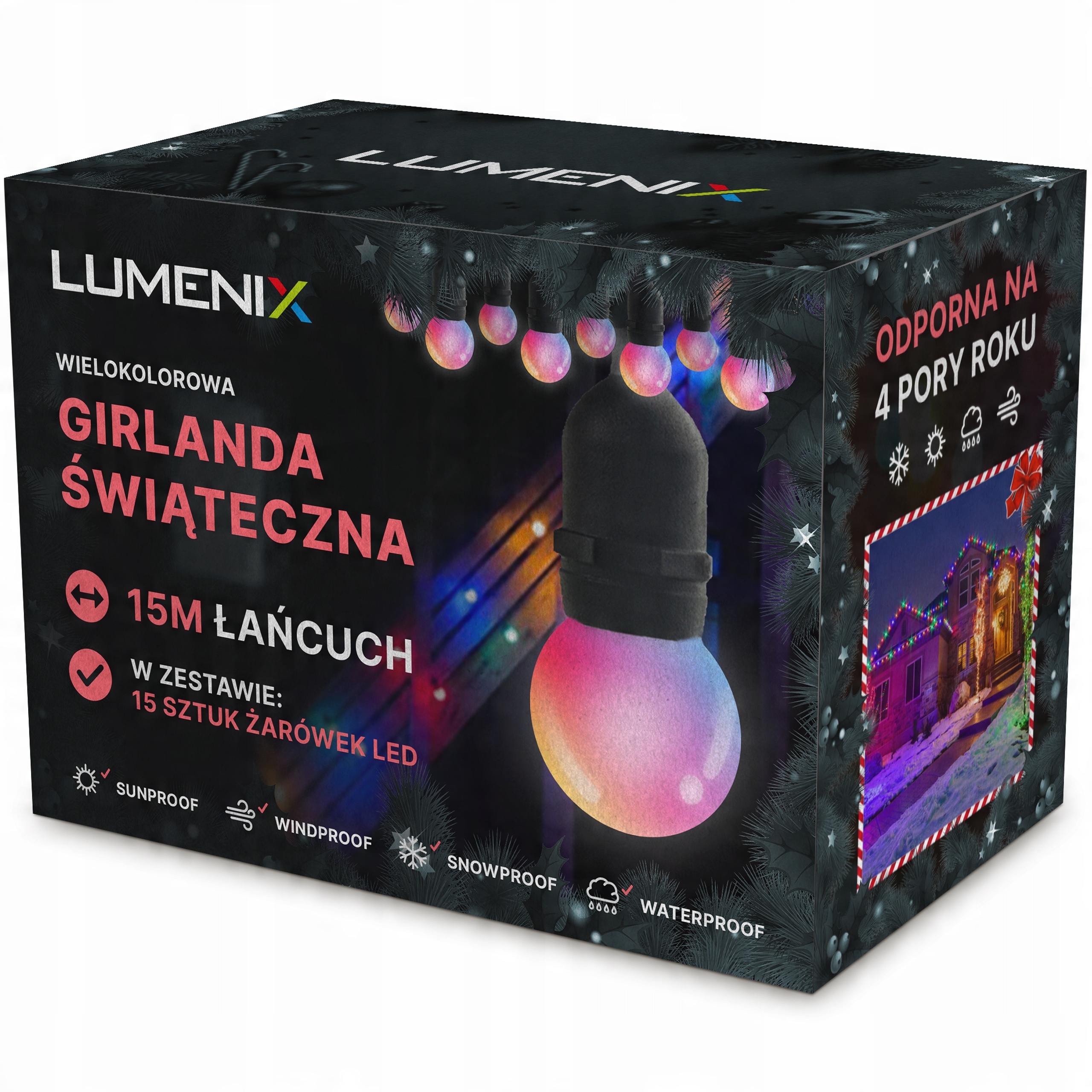 

Girlanda Świąteczna 15m Żarówki Led Rgb Zewnętrzna