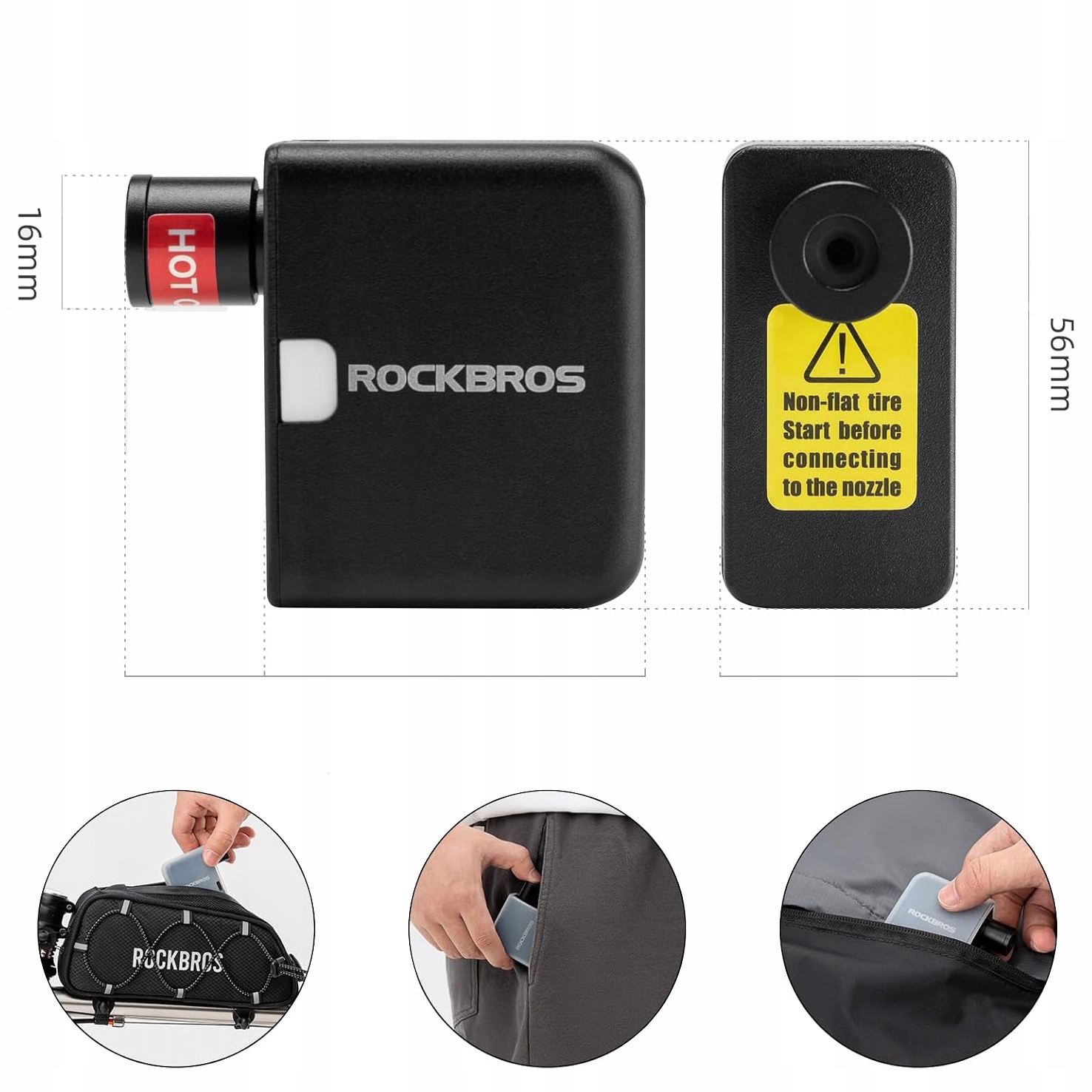 Automatyczna Mini Pompka Rowerowa Rockbros z Akumulatorem USB-C, Kompresor Marka RockBros