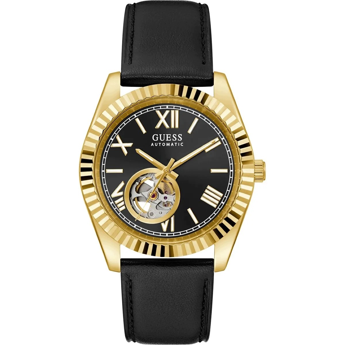 Guess Connoisseur zegarek automatyczny złoty z czarną tarczą GW0985G2