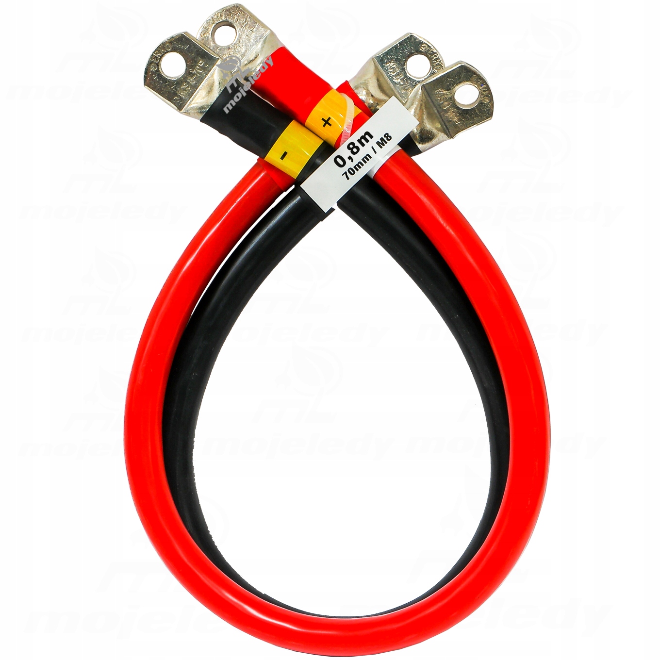 sada 2x 80 cm lankový kábel Lgy 70 mm 70 M8 pre akumulátory, kovaný, 0,8 m
