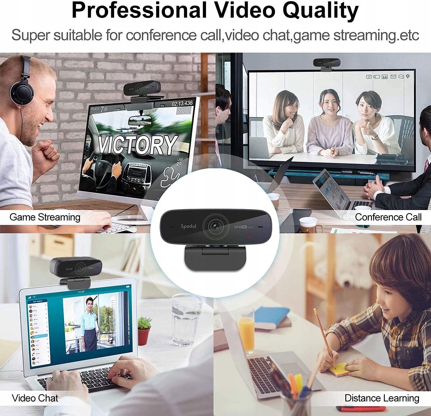 SPEDAL Kamera 1080P 60fps z Mikrofonami Auto Focus dla Mac Windows — miniatura 6