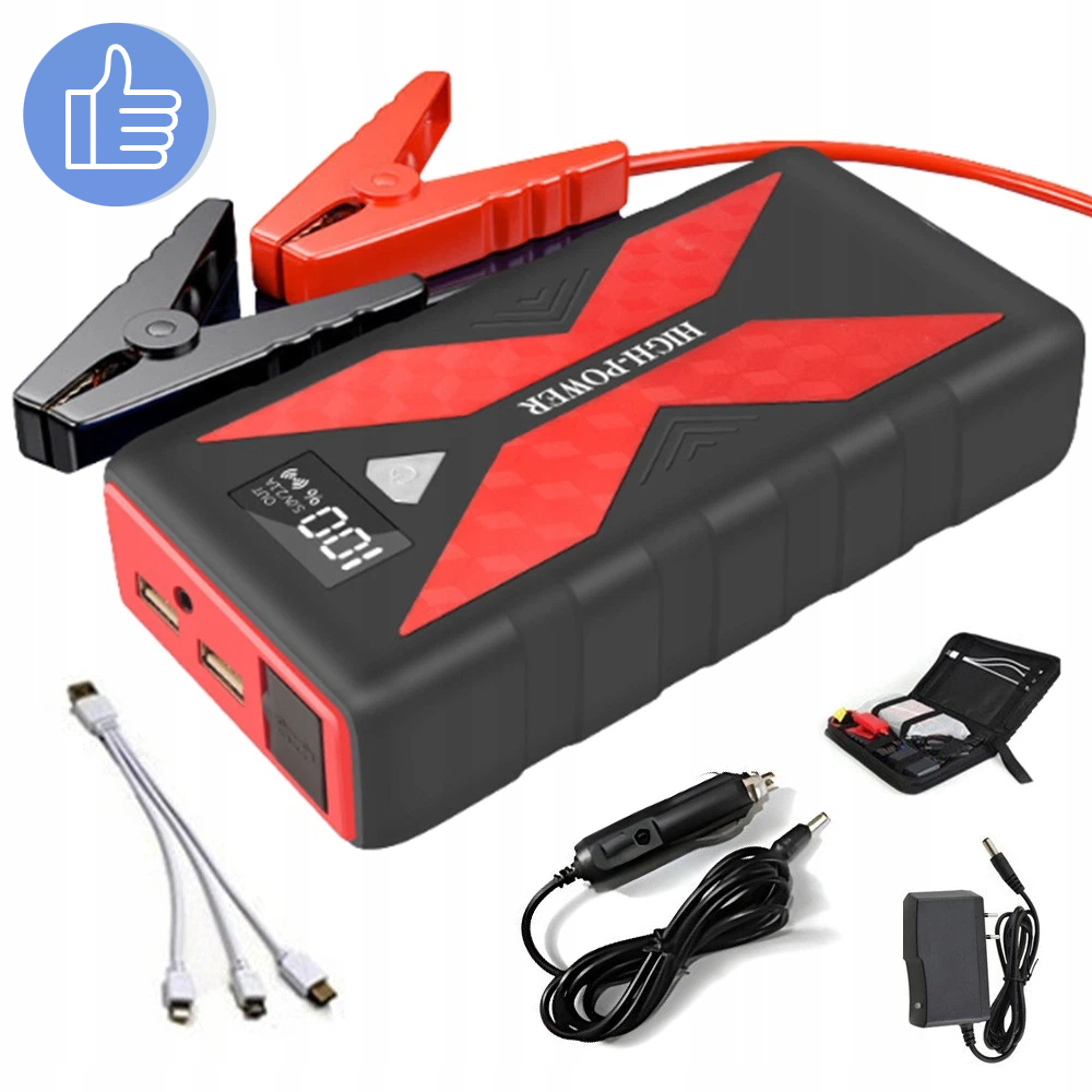 Jump Starter Booster 12V Startovací Sada Kabelů Nabíječka 3V1 Pouzdro Box