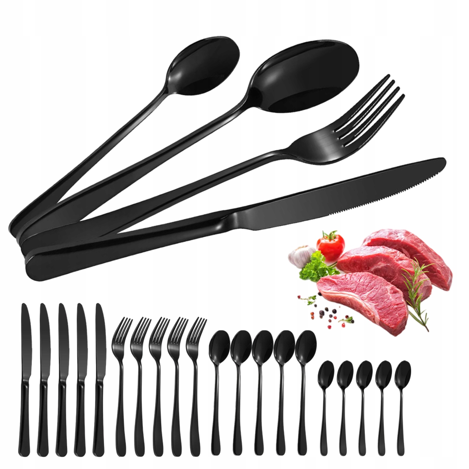 Černá Sada Příborů 24 Ks Pro 6 Osob Nerezová Ocel Do Myčky Kufr