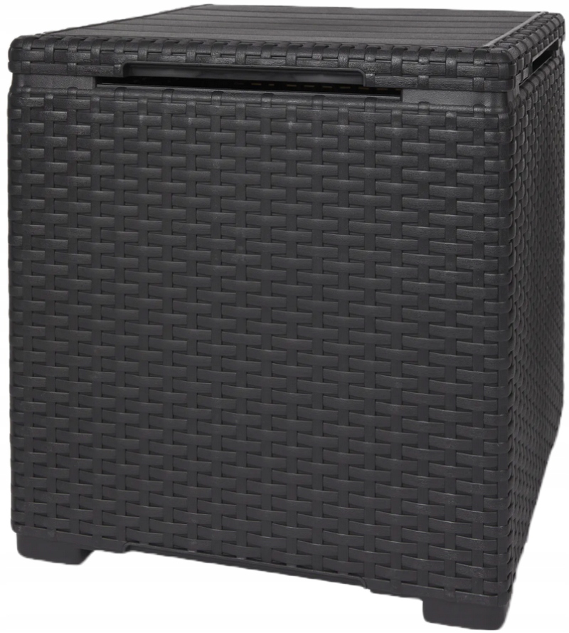 SKRZYNIA RATTANOWA OGRODOWA BALKONOWA NA TARAS POJEMNIK SCHOWEK STOLIK 2w1