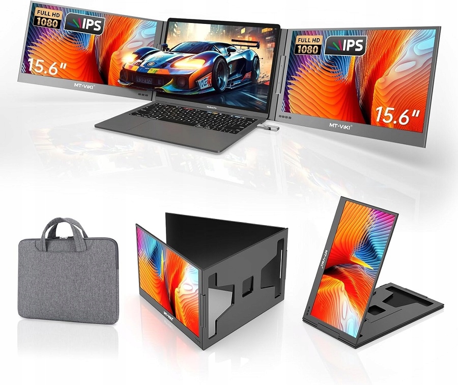 Mt-viki 15.6" Trojitý Prodlužovač Obrazovky Notebooku Fhd 1080P Ips Otočný
