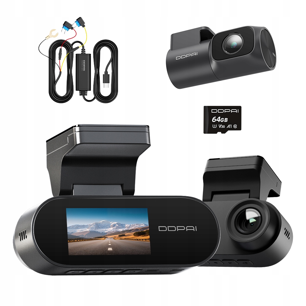 Automobilová Kamera Ddpai Videorekordér N2 Dual 64GB Zadní Hardwire Kit