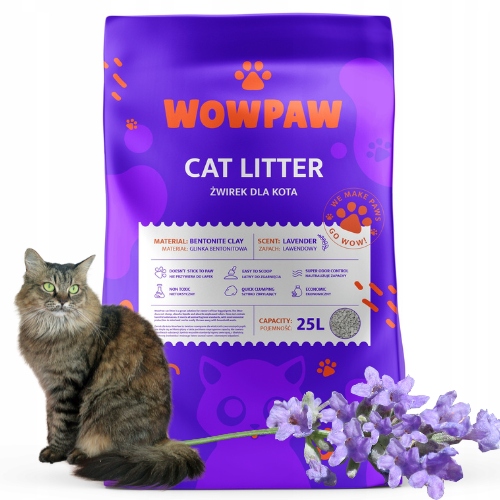 Levně WowPaw bentonitové stelivo levandulový 25 l vonná levandule 20 kg výkonný štěrk