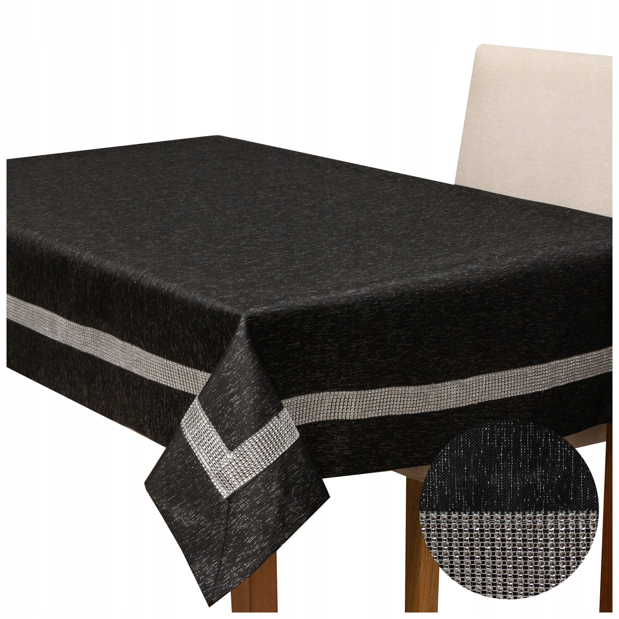 

Obrus na stół plamoodporny Cyrkonie 150x300 Czarny