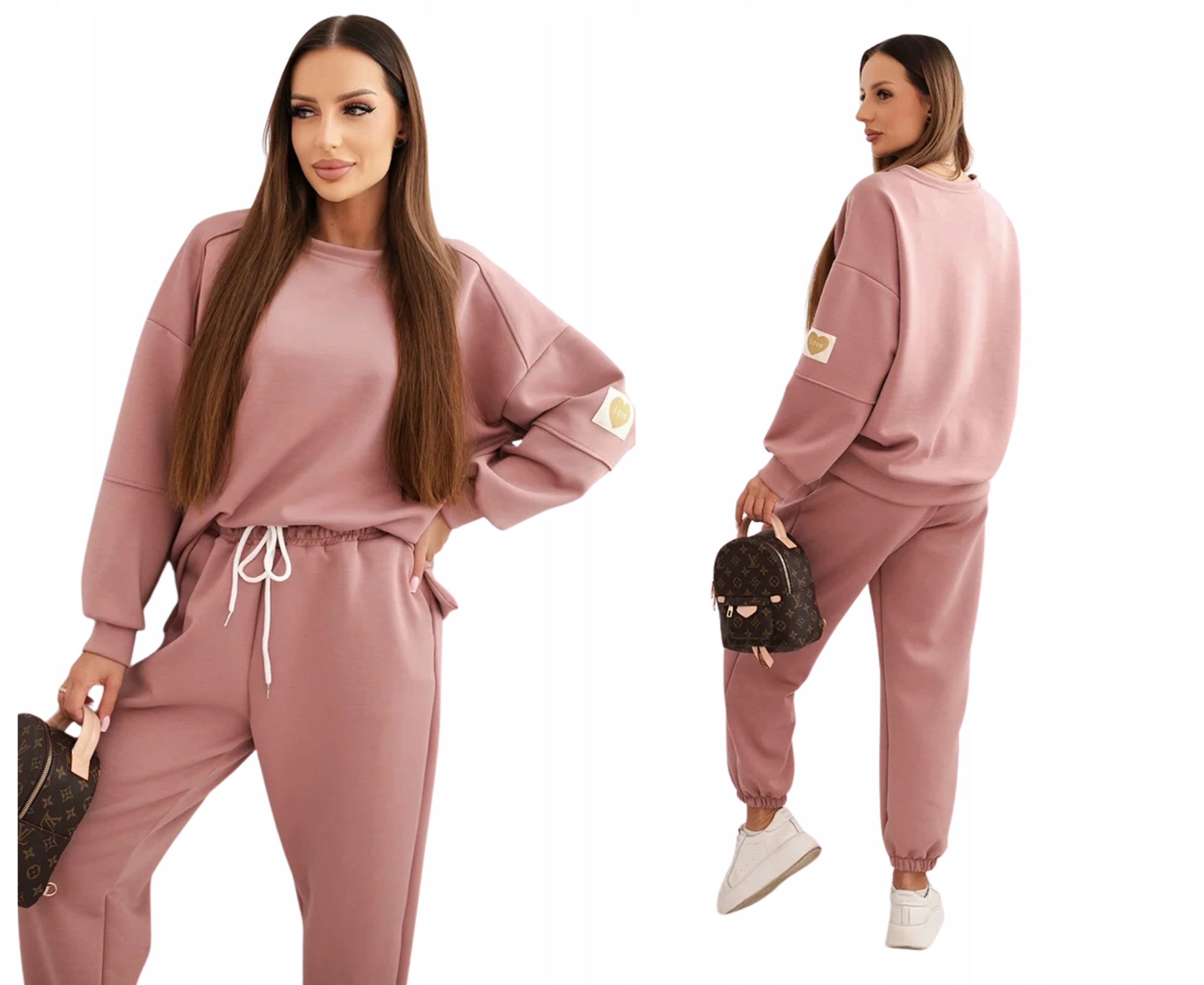 Tmavě růžový dámský máslový komplet s mikinou a kalhotami s nápisem Love