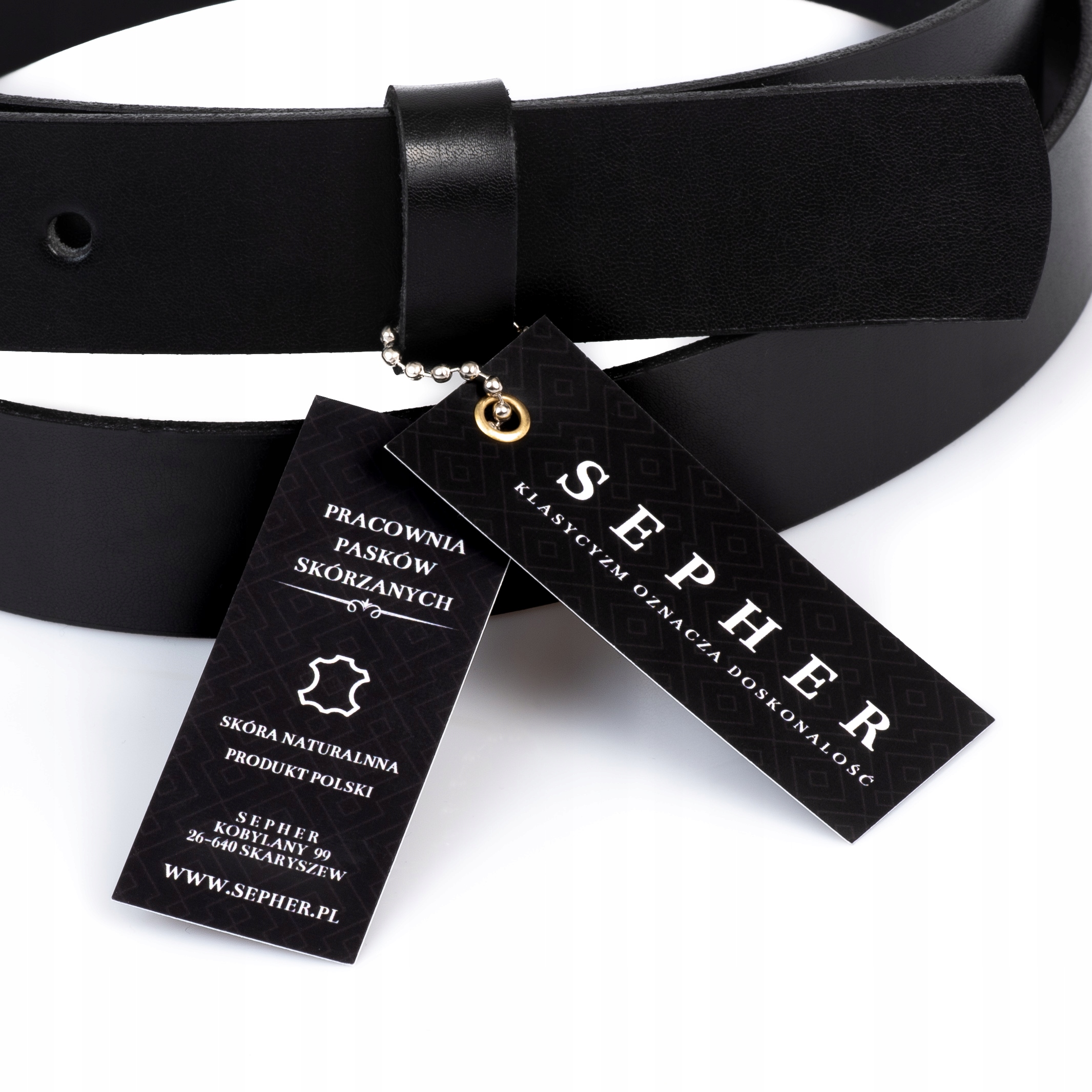 Pasek SKÓRZANY męski SEPHER CZARNY krokodyl wąż Długość bez klamry 90 cm