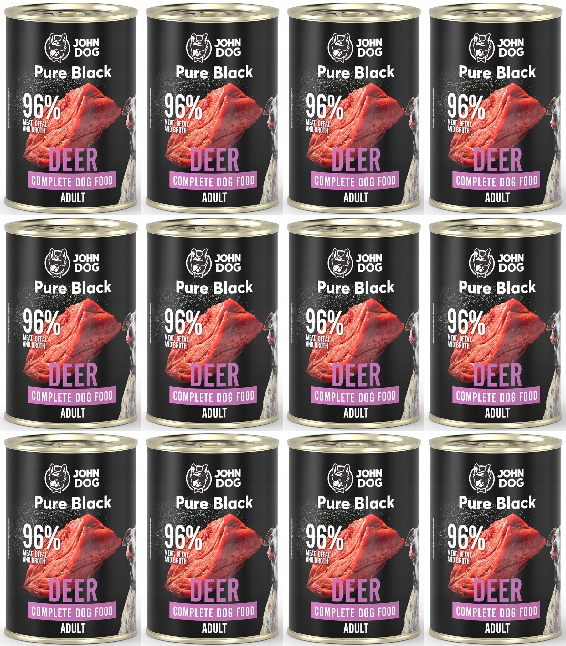 Levně John Dog Pure Black Adult Zvěřina s jelenem 12 x 400 g