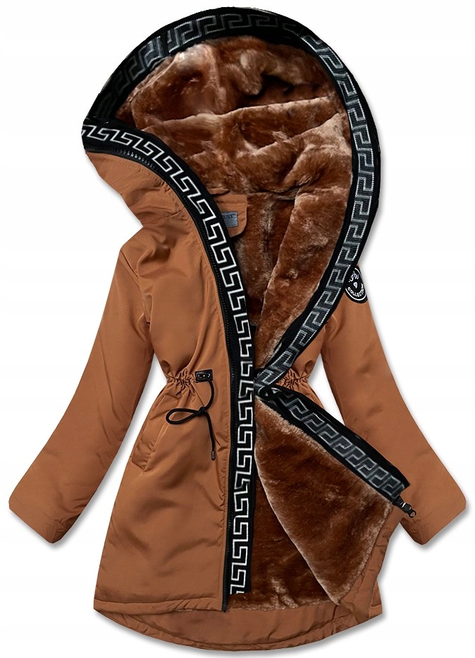 Volná Bunda S Kapucí B8116 Karamel 50