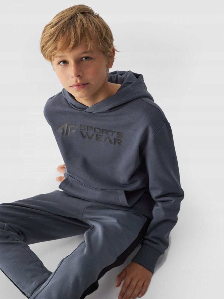 Chłopięca bluza dresowa nierozpinana z kapturem 4F 4FJWAW24TSWSM1223 - sz