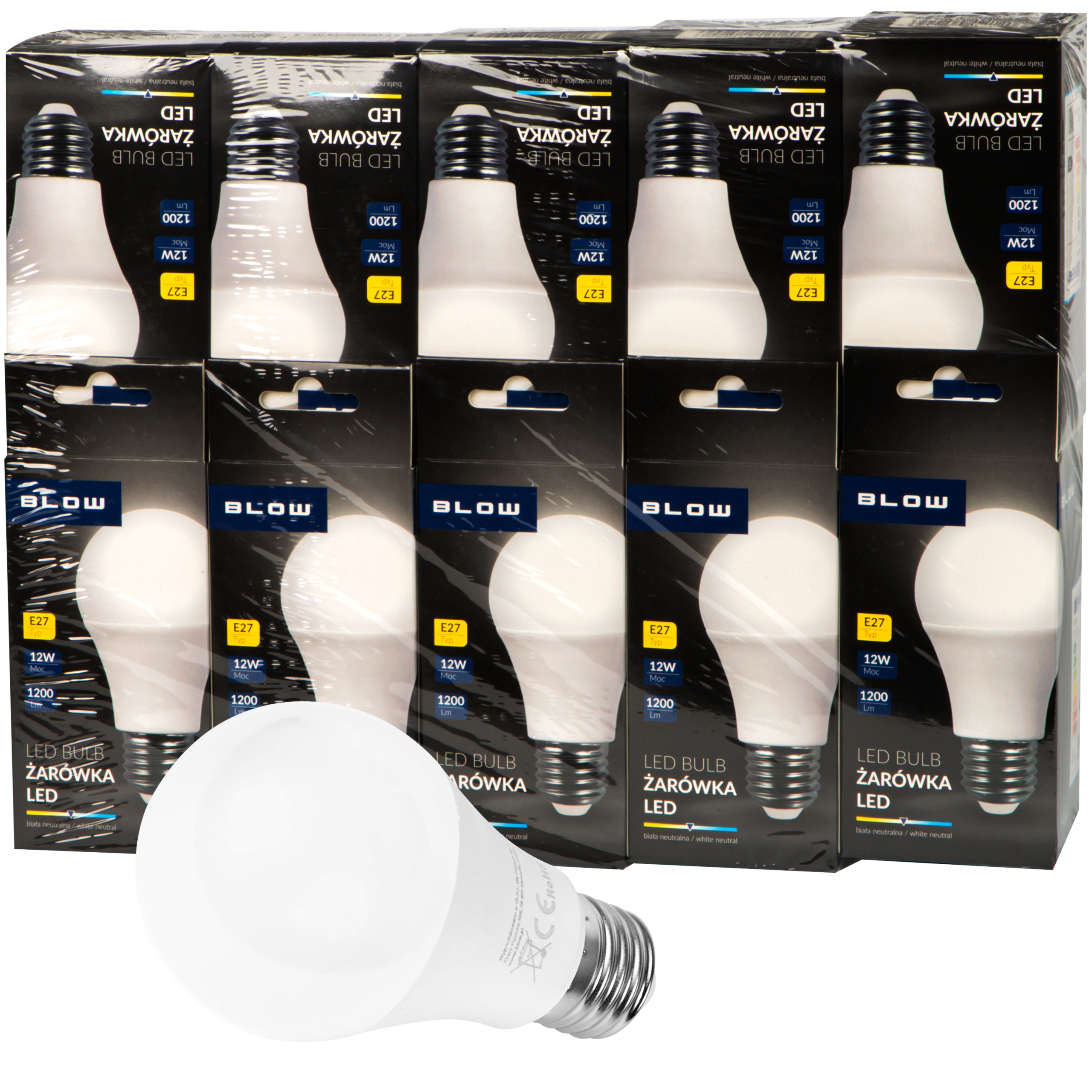 

10x Żarówka Led E27 12W=100W biała kulka Zestaw