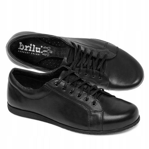 Brilu Polskie Męskie Skórzane Półbuty Casualowe Parker Czarne 43