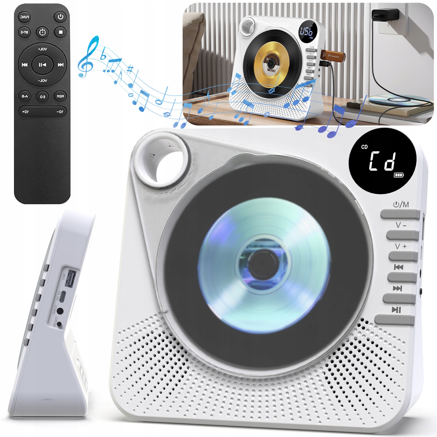 Přenosný Bluetooth 5.0 CD Přehrávač Aux Usb Fm LCD S Dálkovým Ovládáním A Časovačem
