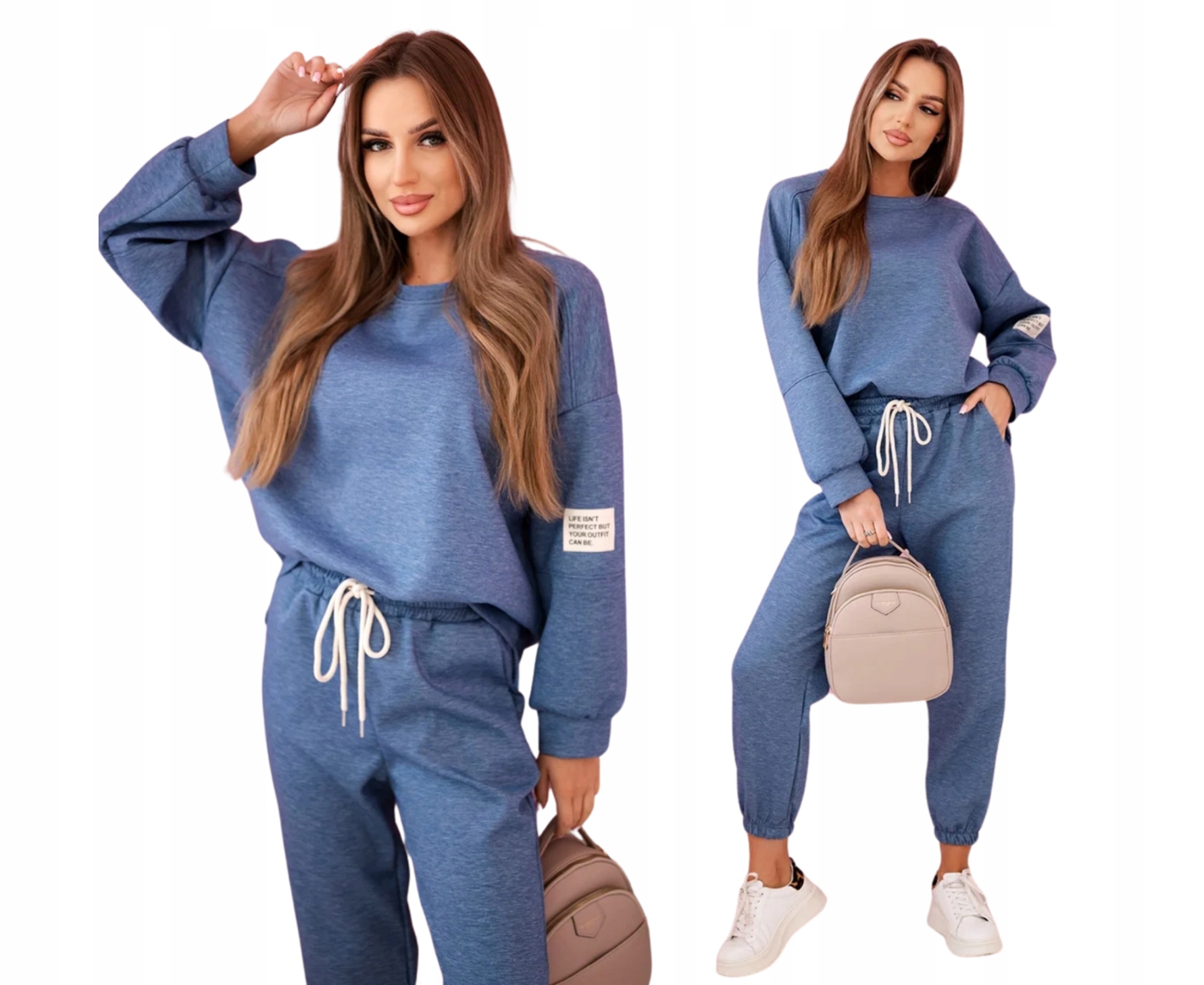 Džínový melanžový komplet dámská mikina kalhoty Máslo