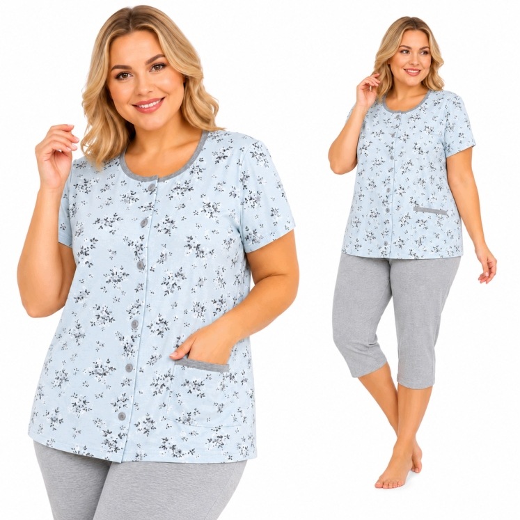 Bavlněné pyžamo velká Velikost Rybářský květ Nightex komplet 54 56 7XL 8XL