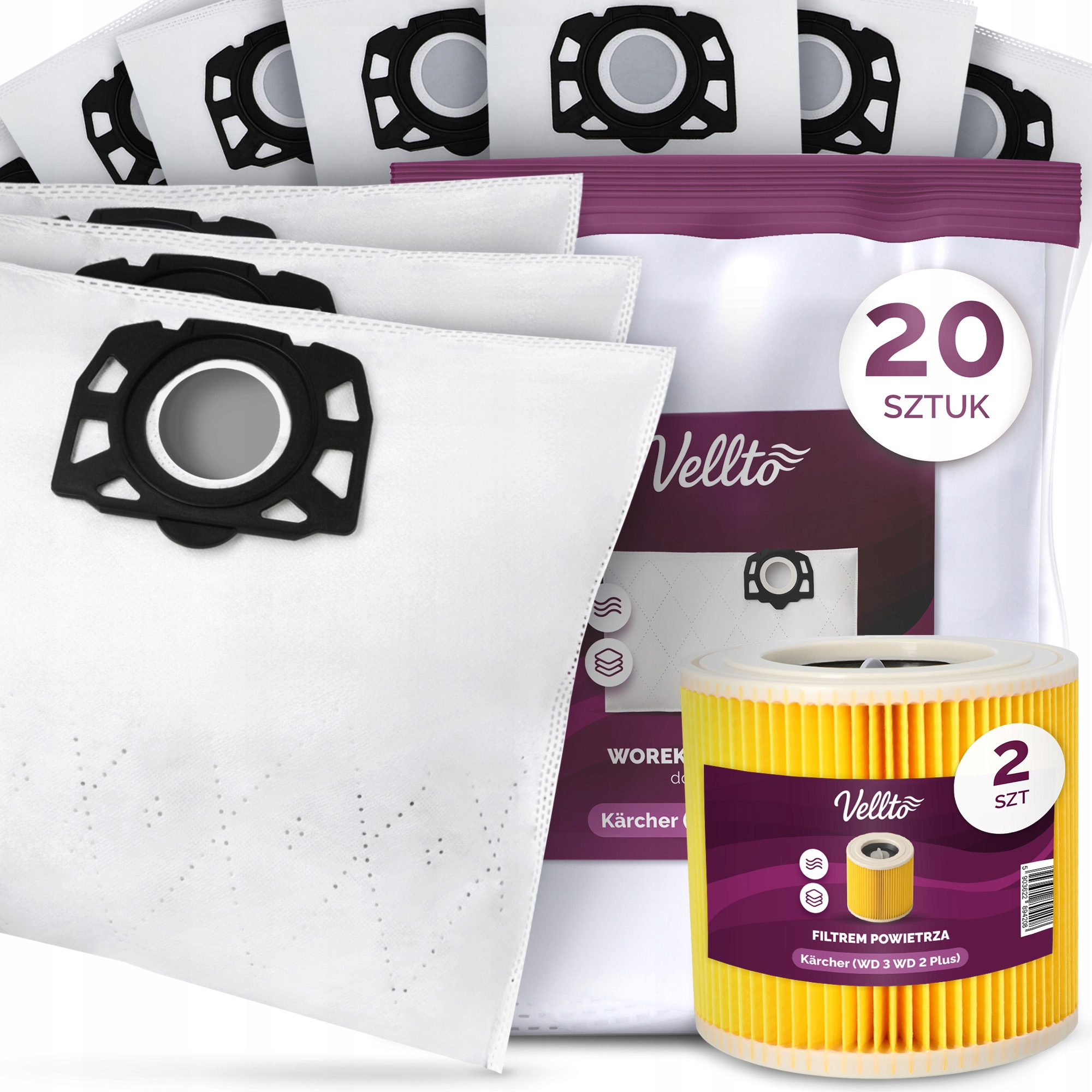 20x Worek do Odkurzacza Kärcher WD3 SE3001 WD2 Plus 2x Filtr Powietrza E3-V