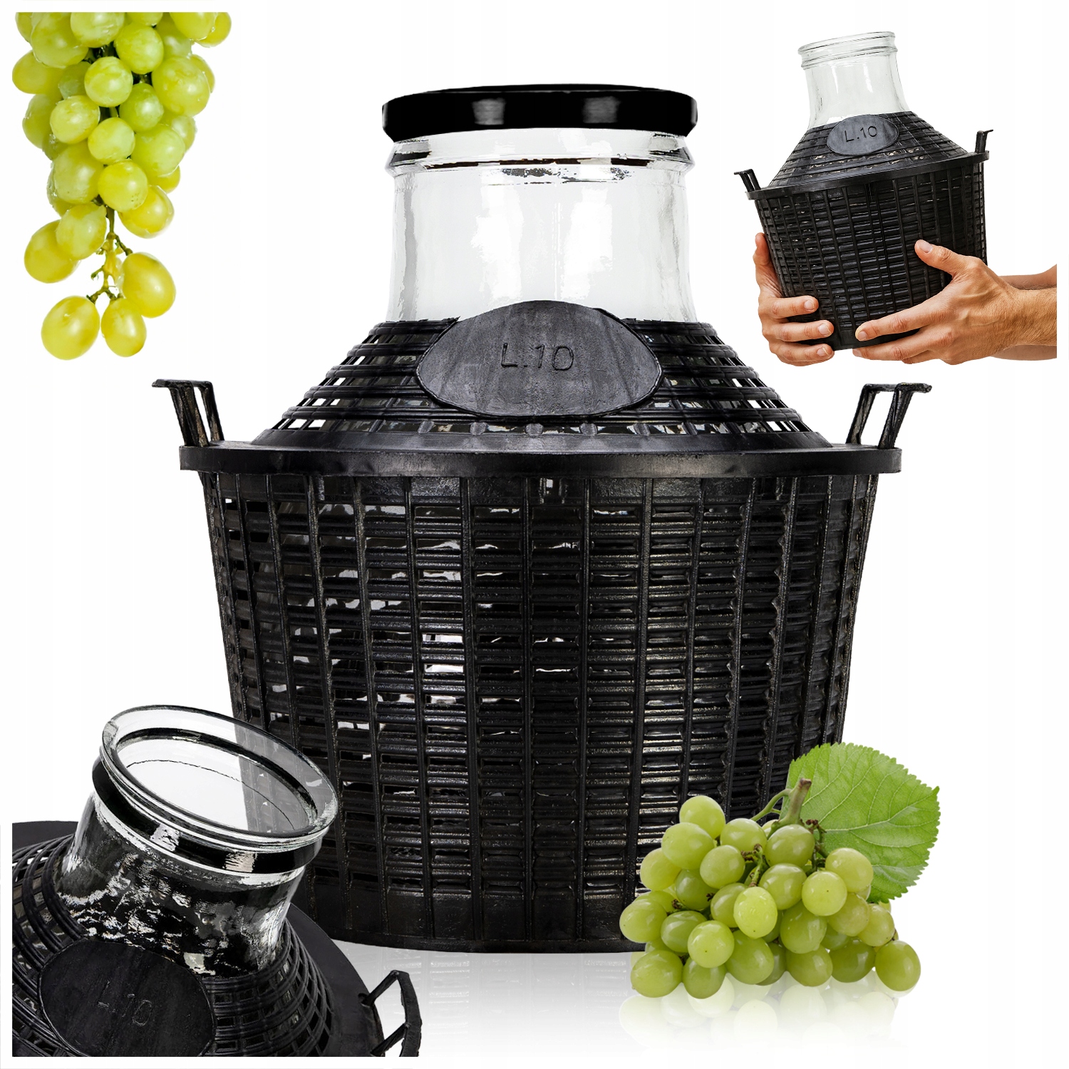 Balón Na Víno Cydr 10L Gąsior Na Víno, široké hrdlo, silné sklo