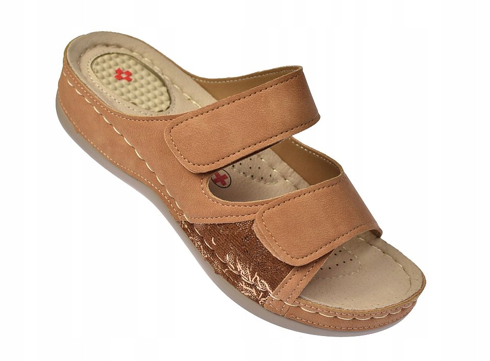 Nazouváky s vložkou na patní ostruhy dámské pásky na suchý zip 3017 Br vel 38